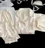 Novos Pijamas de Algodão Nuvem Amassado para Mulheres, Conjunto de Três Peças, Estampado Primavera/Verão, Gola Lapela, Roupa de Casa Fofa para Mulheres