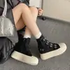 Zapatos de Lona de Caña Alta para Mujer con Tacón Oculto de 6.5 cm, Versátiles para Personas Bajitas, Transpirables, de Suela Gruesa, Adecuados para Primavera y Otoño