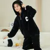 Traje de Coral Fleece Grueso Cálido Color Sólido para Mujer, Pijama de Franela Snow Fleece Talla Grande para Otoño e Invierno
