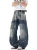 Jeans de Calle Retro Americanos Transfronterizos Degradados para Hombre Primavera Otoño Nuevos Holgados de Pierna Ancha Diseño Desgastado Sentido del Diseño Pantalones Largos