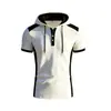 Camisa Polo con capucha para hombre de talla europea transfronteriza 2026, camiseta deportiva de manga corta con gofre y retazos, secado rápido y transpirable