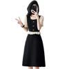Vestido Elegante de Cor Blocada com Mangas Bufantes Estilo Francês com Toque de Luxo Leve, Conjunto de Duas Peças de Verão Midi Evasê Plus Size para Mulheres