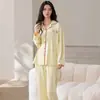 Conjunto de pijama y ropa de estar de dos piezas para mujer, de algodón puro, doble cara, costilla 40, 200 gramos, manga larga, pantalón largo, disponible en stock, se puede usar fuera