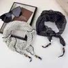 Bufanda de Seda con Lunares Blancos y Negros Estilo Coreano con Cuentas para Mujer, Delgada y Única, Accesorio de Cuello Artístico y Versátil