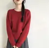 Suéter de Punto de Color Sólido con Cuello Redondo, Estilo Perezoso Otoño e Invierno para Mujer, Manga Larga, Corte Holgado, Adelgazante, Versátil, Top Corto Suave de Punto para Mujer