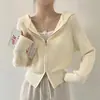 Cárdigan de Punto Grueso con Capucha Estilo Perezoso Otoño e Invierno Diseño de Cremallera Estilo Coreano Suéter con Solapa para Mujer