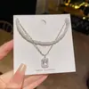 Collar cuadrado pequeño de circón ultrabrillante estilo coreano para mujer, lujo ligero, elegante, cadena para clavícula de acero de titanio de alta gama, venta al por mayor
