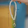 Corrente curta de pérola de vidro Pingente decorativo DIY Corrente de bolsa Corrente de pulso Presente Pingente de pérola para celular Fio de aço