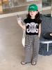 Conjunto de dos piezas deportivo para niña, camiseta sin mangas, pantalones anchos a rayas, ropa infantil coreana, verano 2023