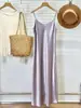 Vestido rosa de tirantes fino para mujer, verano, fino, para llevar debajo, con caída, corte ajustado, largo, satén de acetato, blanco de hadas, otro