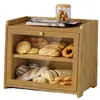Caixa de Armazenamento de Pão de Bambu Camada Dupla Rack de Armazenamento de Garrafas de Temperos para Cozinha Caixa de Armazenamento de Bolos e Lanches de Acrílico Transparente