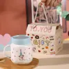 Caneca Estrela de Cerâmica de Alto Acabamento com Tampa, Copo de Água Cartoon Fofo para Meninas, Conjunto em Caixa de Presente, Presente de Aniversário, Lembrança