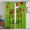 Cortinas de Grinch Navideño Decoración Festiva Cortinas Romanas Cortas Sin Taladro Cortinas Impresas Digitalmente