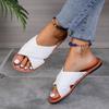 2024 verano nuevo cabeza redonda cruz plana zapatillas de mujer comercio exterior talla grande simples tejidas sandalias de playa al por mayor
