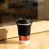 Bolso bandolera con manivela para bebidas, bolso de compras de lona con bolsillo pequeño, funda para taza de té con leche y pajita de dibujos animados, se puede imprimir el logotipo