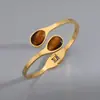 Pulsera Transfronteriza de Acero Inoxidable Europea y Americana Pulsera de Acero de Titanio Piedra Ojo de Tigre Pulsera de Pareja Simple Versátil Moderna Elegante Pulsera Abierta
