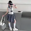 Conjunto de Verano para Niñas 2026 Nuevo Casual Estilo Coreano Estilo Academia Chaleco con Cuello Polo Falda Irregular a Cuadros