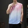 Chal de seda de hielo de cuello redondo de secado rápido para hombre, camiseta fina sin mangas de verano, deportiva casual, elástica
