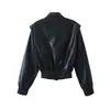 Estilo Europeo y Americano Comercio Exterior Primavera y Otoño Nueva Moda Femenina Versátil Color Sólido Manga Larga Bolsillo Chaqueta Abrigo de Cuero Lavado