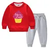 Conjunto de suéter infantil outono e inverno 2023 estudantes novo dupla camada com pelúcia acolchoado quente inverno manga longa conjunto grosso