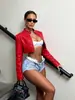 Transfronterizo tiene stock colorblock empalmado crop top de piel sintética chaqueta de cuero para mujer chica caliente motocicleta se puede personalizar con muestras