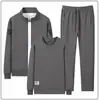 Conjunto esportivo masculino de duas peças com jaqueta cardigã de gola alta, moletom de gola redonda e conjunto de corrida de três peças, tamanho grande, solto e casual para homens