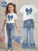 Jeans de Malla Pesada Bordados con Lazo Estilo Europeo Talla Grande Cintura Alta Ligeramente Acampanados con Abertura Pantalones de Verano 2026