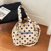 Bolsa de Ombro Dupla Face com Bolinhas Estilo Coreano, Bolsa Tote Clássica da Moda, Bolsa de Axila Retro Versátil Casual para o Dia a Dia de Grande Capacidade