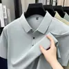 Camisa Polo Masculina de Seda Gelada Sem Costura de Manga Curta para Jovens e Meia-Idade, Camiseta Casual de Negócios Respirável Elástica de Meia-Manga