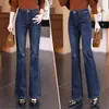 Jeans de Campana Retro para Mujer 2026 Nuevo Otoño Azul Petite Strass Hot-fix Cintura Alta Adelgazantes Con Strass Pantalones de Boca de Campana