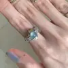 Geométrico Estilo Frio Ins Anel de Cristal Preto Design de Nicho Personalidade da Moda Sentido Avançado Anel Aberto Internet Moda Feminina Popular