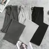 Calça Pantalona Reta Cinza Modal 1013 para Mulheres, Verão Fina Solta Cintura Alta Fluida Casual Calça de Dormir, Calça de Proteção Solar