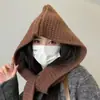 Conjunto de Dos Piezas de Gorro y Bufanda de Invierno, Color Sólido, Cálido Gorro de Punto de Doble Uso y Capa, Chal con Capucha Versátil y de Moda