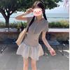 Vestido de manga larga con cuello polo de estilo suave y dulce para mujer en verano. Diseño de nicho, adelgazante en la cintura, falda línea A, petite, falda corta.
