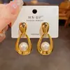 Amazon Transfronterizo Pendientes de Perla con Forma de Gota de Metal de Personalidad Exagerada, Pendientes Elegantes de Estilo Retro Minimalista para Mujer