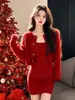 Conjunto de vestido suéter elegante estilo coreano para mulheres, conjunto de duas peças de tricô para outono e inverno