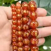 Ágata Natural Cuentas Sueltas Accesorios para Joyería DIY Estampado en Oro Grabado Carácter de Bendición Piña Corazón Sutra Cuentas Hechas a Mano para Oración y Bendición Cuentas Redondas