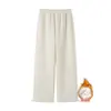 Calça Casual de Veludo de Algodão Europeu 2026 Outono/Inverno para Mulheres, Cintura Alta, Perna Larga, com Cordão, Emagrecedora, Fluida, Versátil, Perna Reta, Estilo Minimalista