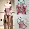 Princesa Sirena DeslumbranteEstampado retro francés adelgazante sin espalda que realza la figura traje de baño deportivo de una pieza estilo resort para mujer en verano