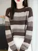Suéter casual a rayas de bloques de color con cuello redondo y manga larga para mujer, 26 nuevo modelo otoño/invierno, holgado, moderno, tejido básico versátil