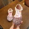 Primavera 2025, nueva moda coreana para niñas, zapatos de princesa brillantes y fáciles de combinar, tacones altos de perla de verano.