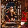 Fondo de cubierta de ventana navideña Escena de ventana de Papá Noel Tela colgante Decoración de fiesta navideña Fondo Pancarta Arreglo de escena navideña