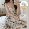 Camisola com Bojos para Mulheres Verão Alças Finas Doces Algodão Bolha Tecido Removível Saia Sexy para Casa Pijama