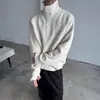 Diseño de cuello reversible estilo coreano, suéter grueso y pesado para hombre, ajuste simple y holgado con decoración de botones, tejido base elegante