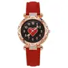 1 pieza - Reloj de cuarzo de moda para mujer con esfera en forma de corazón de pedrería y correa de cuero para mujer