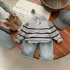 Suéter a rayas elegante para niño, para primavera y otoño, Prendas de punto casuales de manga larga estilo coreano para niño pequeño, Top con media cremallera para bebé