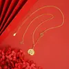 Colar Retro Vietnamita Ouro de Areia Estilo Palácio Caractere de Bênção Cabaça Placa Redonda Corrente para Clavícula Joias Simples para Mulheres Fabricante Atacado
