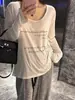 Camiseta Blanca Fina de Manga Larga con Estampado de Letras, Estilo Holgado y Relajado Estilo Americano para Mujer, Nuevo Top de Verano