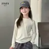 Ropa interior para niñas YOJIA Primavera Otoño 2026 Nueva Elegante Ajustada Camiseta de manga larga para niña pequeña Cuello redondo Ropa de otoño para niños
