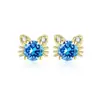 Pendientes de botón de plata S925 imitación de gato con diamantes, pequeños, exquisitos y lindos, con piedras de moissanita de imitación, superventas en transmisiones en vivo de Xiaohongshu